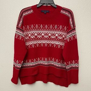 Tommy Hilfiger Red and White Patterned Sweater